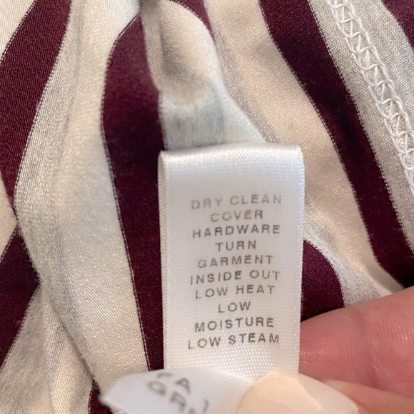 ST. JOHN Yellow Tag Burgundy Gray Cream Striped Short Sleeve Top Size Large - Picture 11 of 12